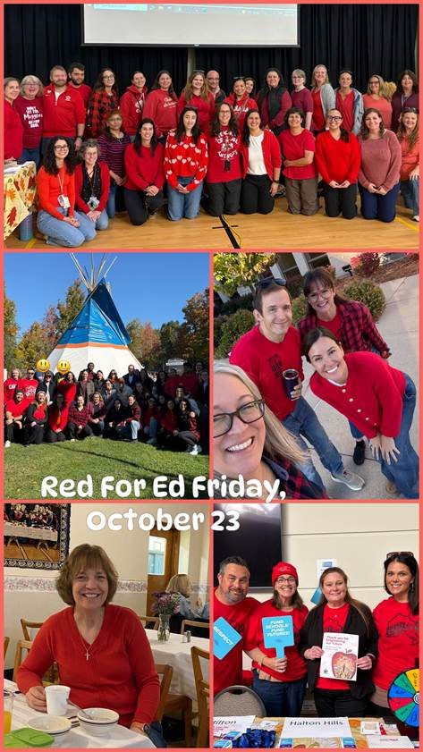 Red for Ed Friday, October 23. Photos of HEU members and staff groups wearing red.