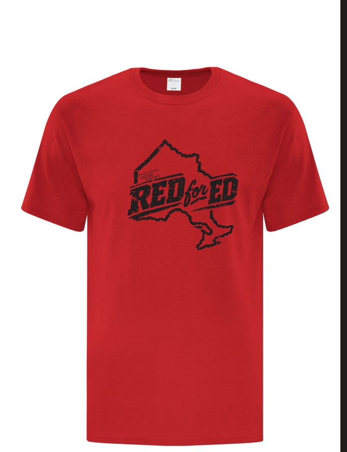 Red for Ed t-shirt with an outline of Ontario.